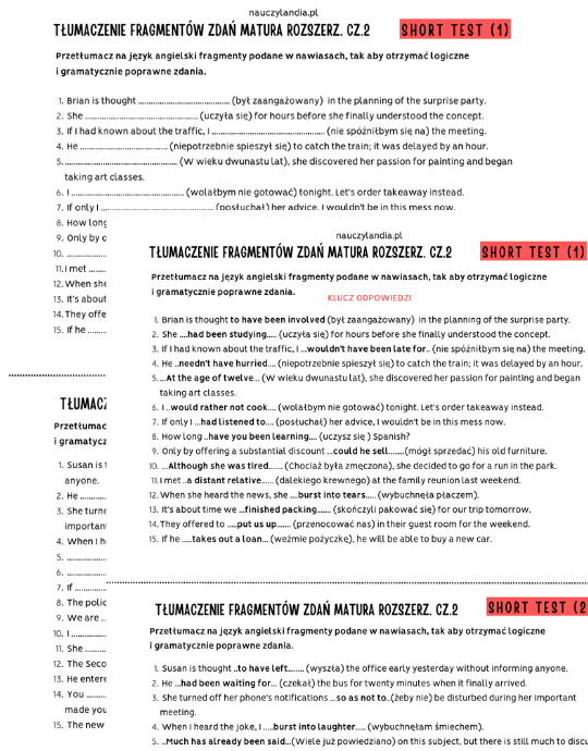 Matura rozszerzona Tłumaczenie fragmentów zdań cz 2 nauczylandia